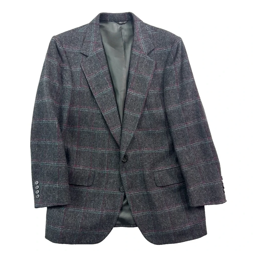 vtg Stanley Blacker 40S Gray Herringbone Tweed Blazer Jacket Sport Coat USA Wool